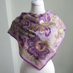 EUC Oscar De La Renta 100% Silk Purple/Plum/Moss Green 35" x 35" Square Scarf